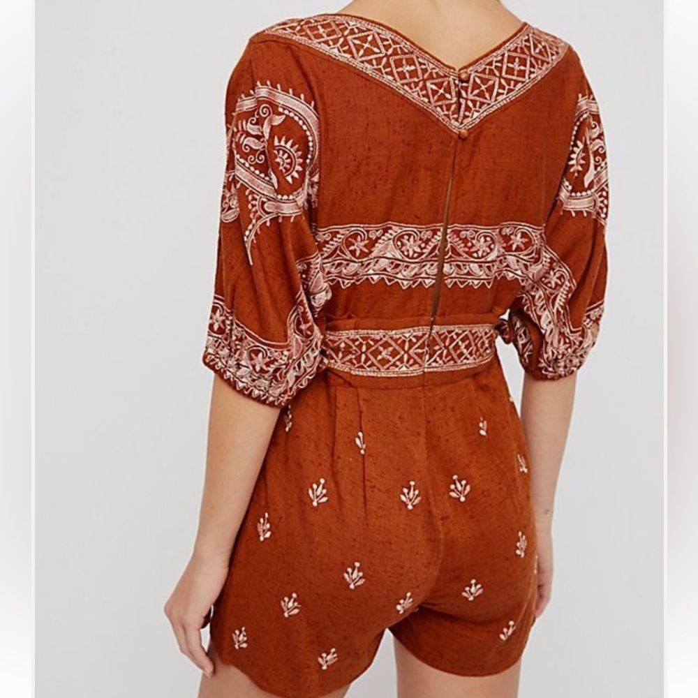Free People Bohemian Brown Embroidered Women's Romper xs - Picture 2 of 7